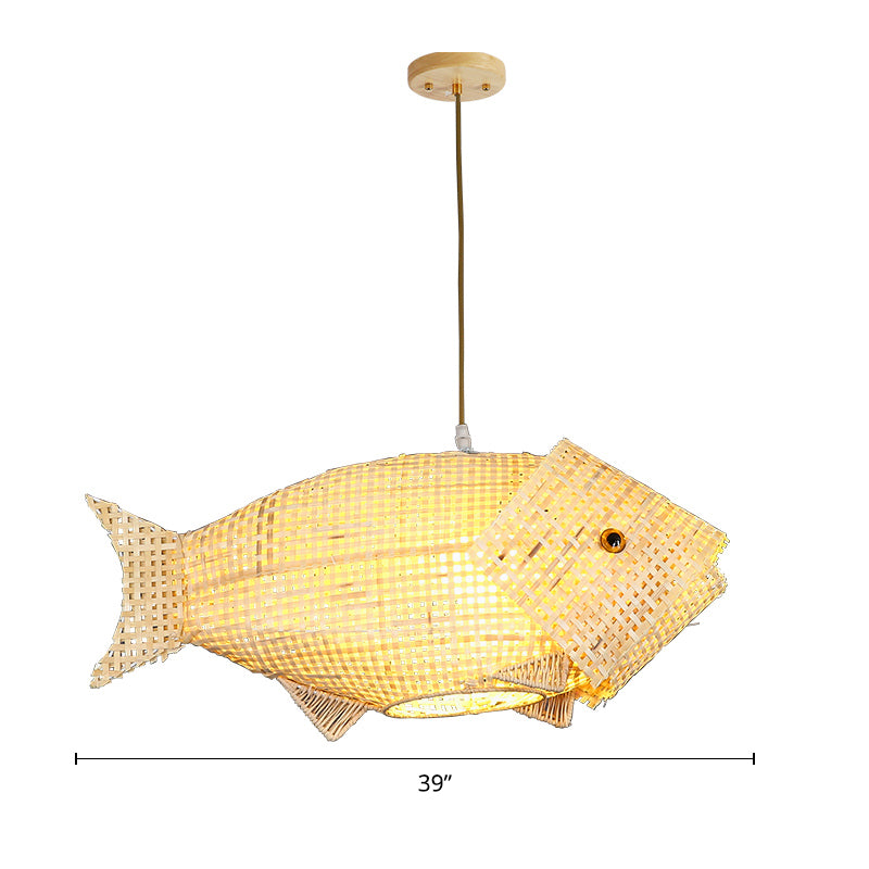 Bamboo Fish Hanging Pendant Light South-East Asia Single Beige Ceiling Light for Restaurant Beige 39.5" Clearhalo 'Ceiling Lights' 'Pendant Lights' 'Pendants' Lighting' 2389645