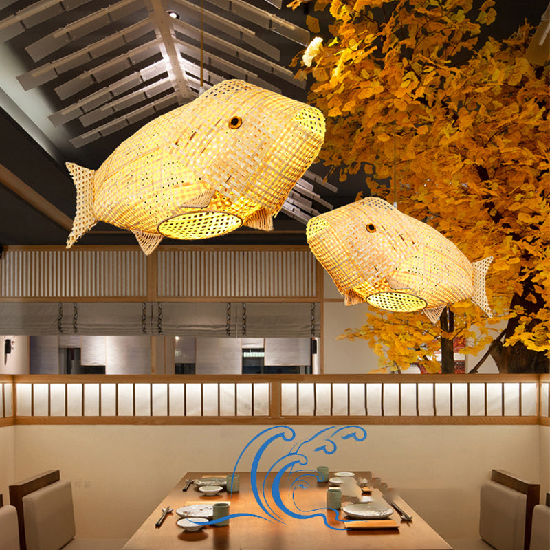 Bamboo Fish Hanging Pendant Light South-East Asia Single Beige Ceiling Light for Restaurant Clearhalo 'Ceiling Lights' 'Pendant Lights' 'Pendants' Lighting' 2389646