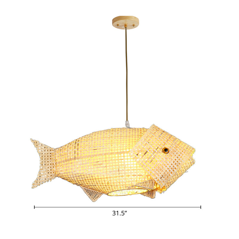 Bamboo Fish Hanging Pendant Light South-East Asia Single Beige Ceiling Light for Restaurant Beige 31.5" Clearhalo 'Ceiling Lights' 'Pendant Lights' 'Pendants' Lighting' 2389647