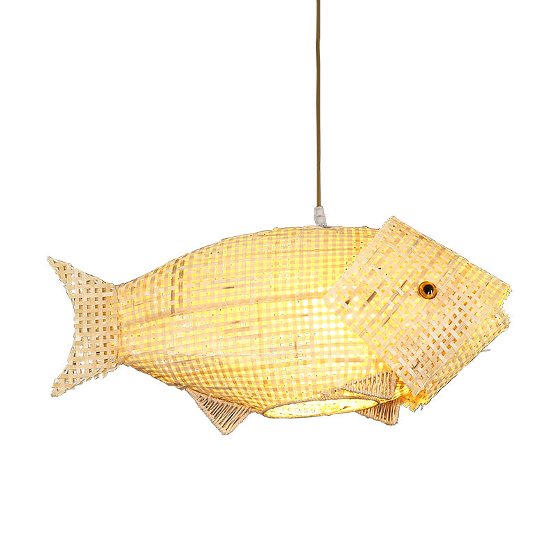 Bamboo Fish Hanging Pendant Light South-East Asia Single Beige Ceiling Light for Restaurant Clearhalo 'Ceiling Lights' 'Pendant Lights' 'Pendants' Lighting' 2389650