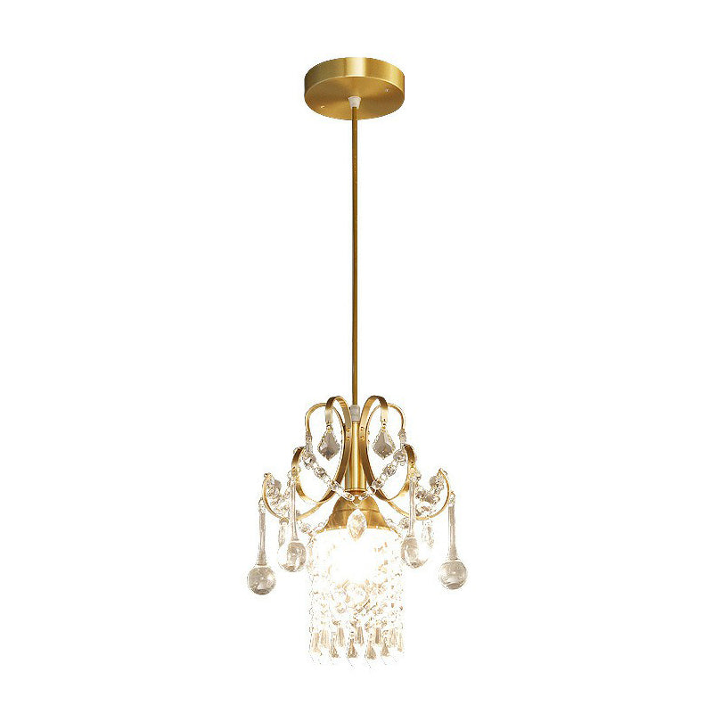 Gold 1-Light Pendant Lighting Traditional Clear Crystal Fringe Suspension Light for Dining Room Clearhalo 'Ceiling Lights' 'Modern Pendants' 'Modern' 'Pendant Lights' 'Pendants' Lighting' 2389664