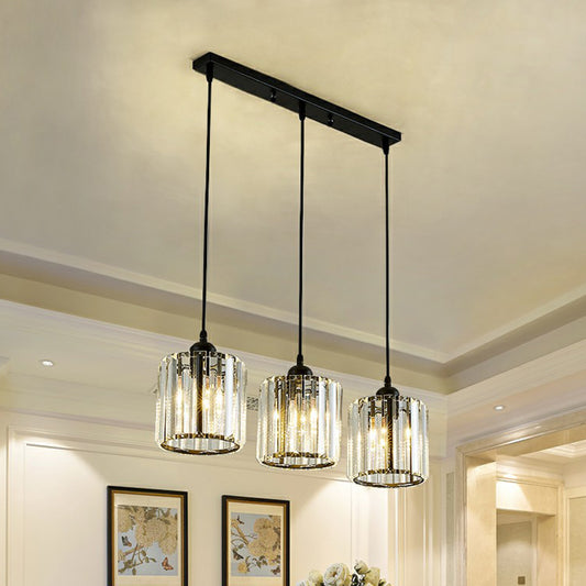 Shaded Multi-Light Pendant Modern Crystal Block 3-Head Dining Room Ceiling Light in Black Clearhalo 'Ceiling Lights' 'Modern Pendants' 'Modern' 'Pendant Lights' 'Pendants' Lighting' 2389668