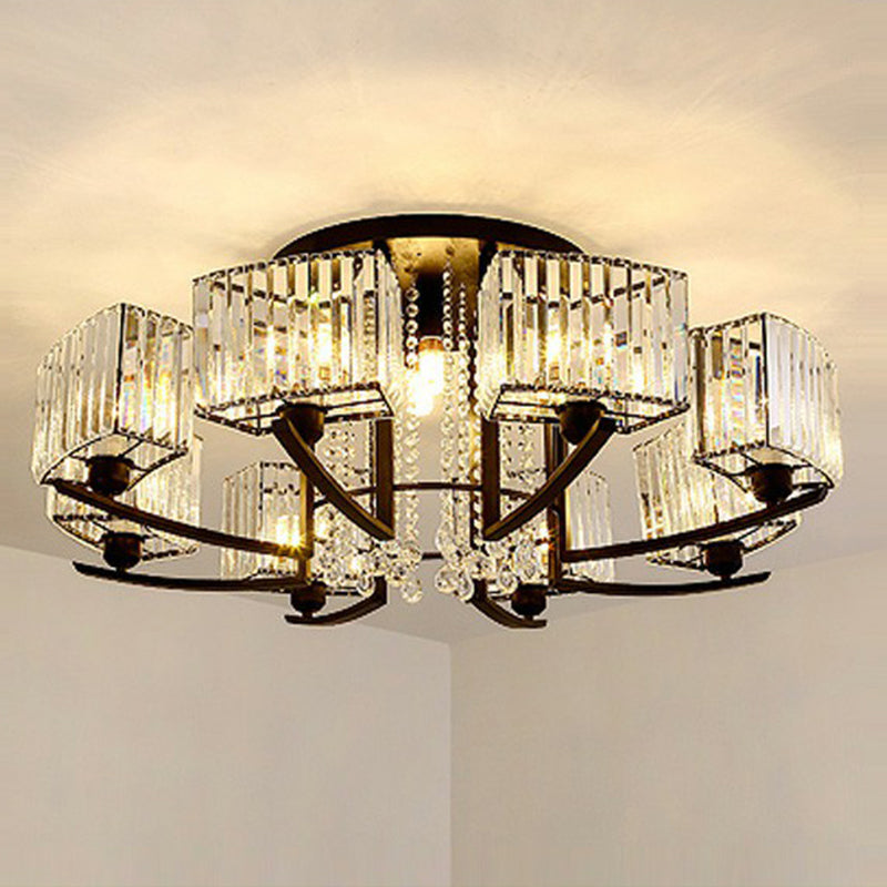 Rectangle Bedroom Semi Flush Ceiling Light Crystal Contemporary Flush Mount Lamp in Black 12 Black Clearhalo 'Ceiling Lights' 'Close To Ceiling Lights' 'Close to ceiling' 'Semi-flushmount' Lighting' 2389697