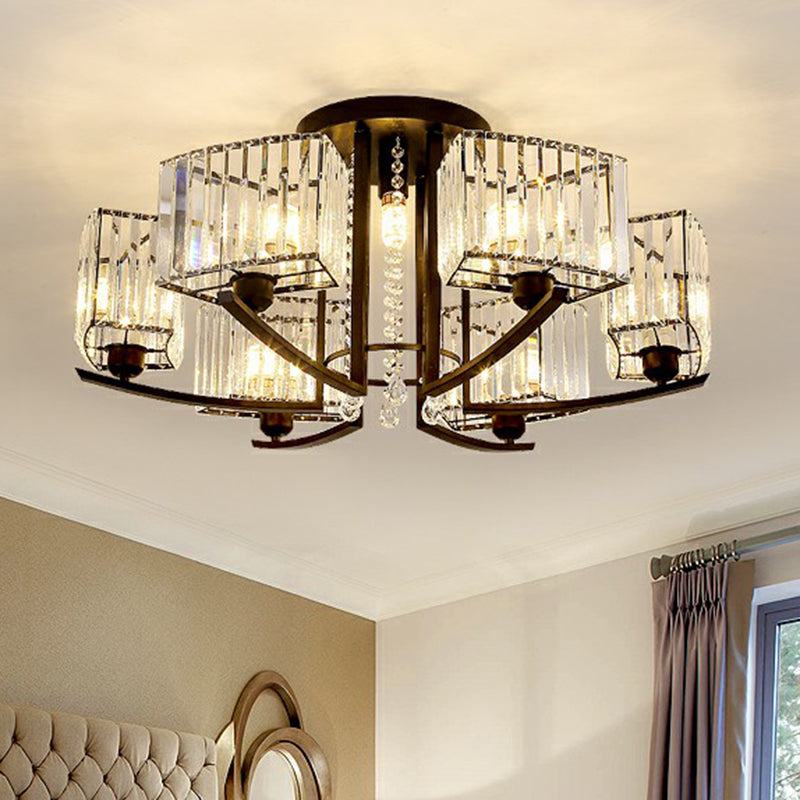 Rectangle Bedroom Semi Flush Ceiling Light Crystal Contemporary Flush Mount Lamp in Black Clearhalo 'Ceiling Lights' 'Close To Ceiling Lights' 'Close to ceiling' 'Semi-flushmount' Lighting' 2389698