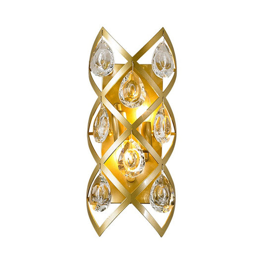 Metal Spiral Sconce Traditionary 2 Heads Gold Wall Mounted Lighting with Crystal Drop for Bedside Clearhalo 'Wall Lamps & Sconces' 'Wall Lights' Lighting' 238970