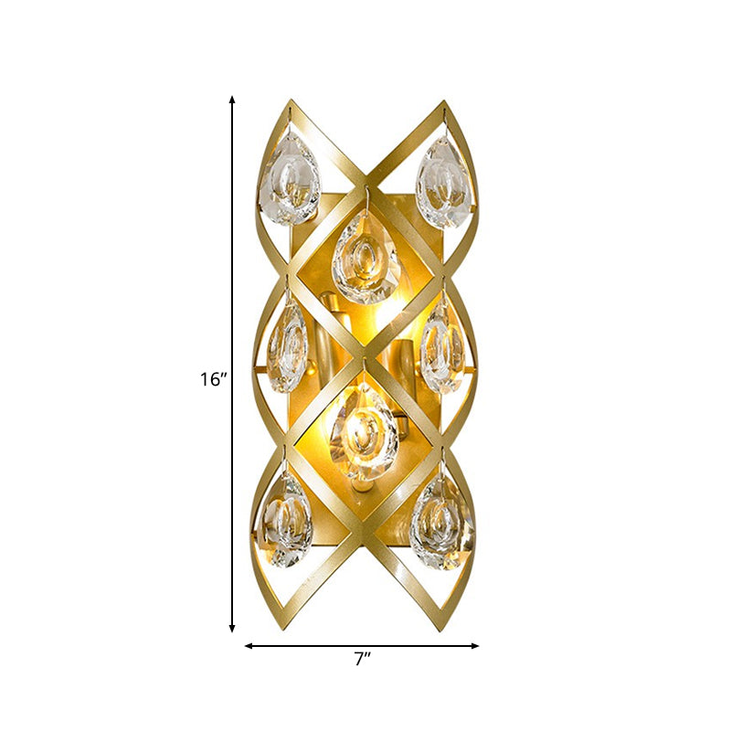 Metal Spiral Sconce Traditionary 2 Heads Gold Wall Mounted Lighting with Crystal Drop for Bedside Clearhalo 'Wall Lamps & Sconces' 'Wall Lights' Lighting' 238971