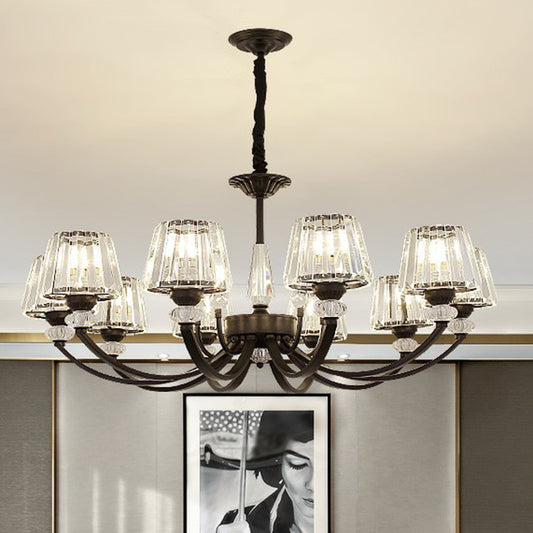 Conical Hanging Chandelier Minimalist Crystal Black Suspension Light with Arched Arm Clearhalo 'Ceiling Lights' 'Chandeliers' 'Modern Chandeliers' 'Modern' Lighting' 2389716