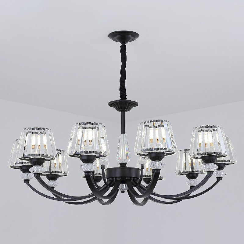 Conical Hanging Chandelier Minimalist Crystal Black Suspension Light with Arched Arm 10 Black Clearhalo 'Ceiling Lights' 'Chandeliers' 'Modern Chandeliers' 'Modern' Lighting' 2389720