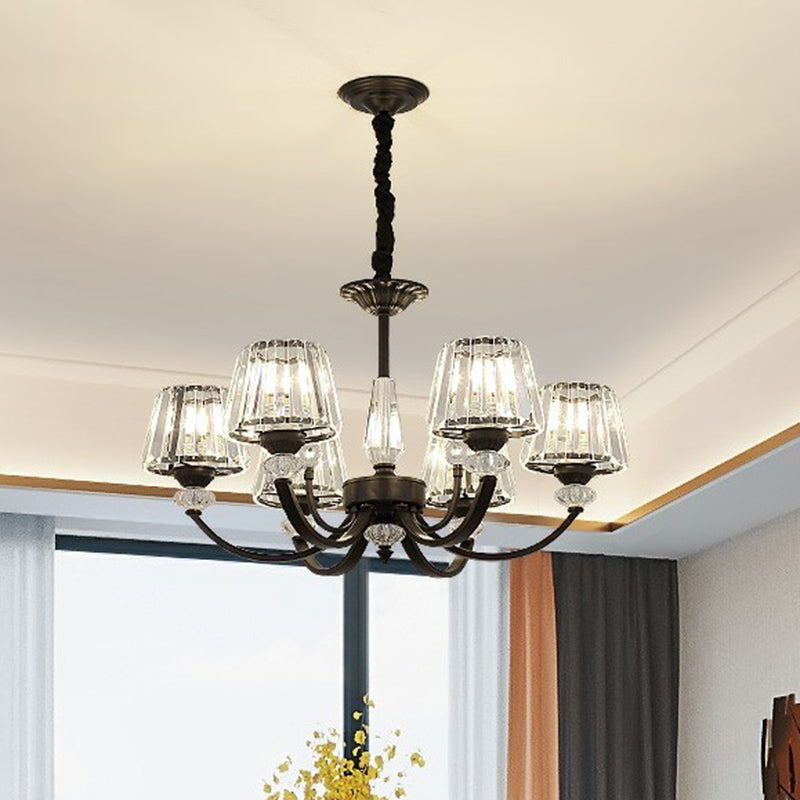 Conical Hanging Chandelier Minimalist Crystal Black Suspension Light with Arched Arm Clearhalo 'Ceiling Lights' 'Chandeliers' 'Modern Chandeliers' 'Modern' Lighting' 2389723