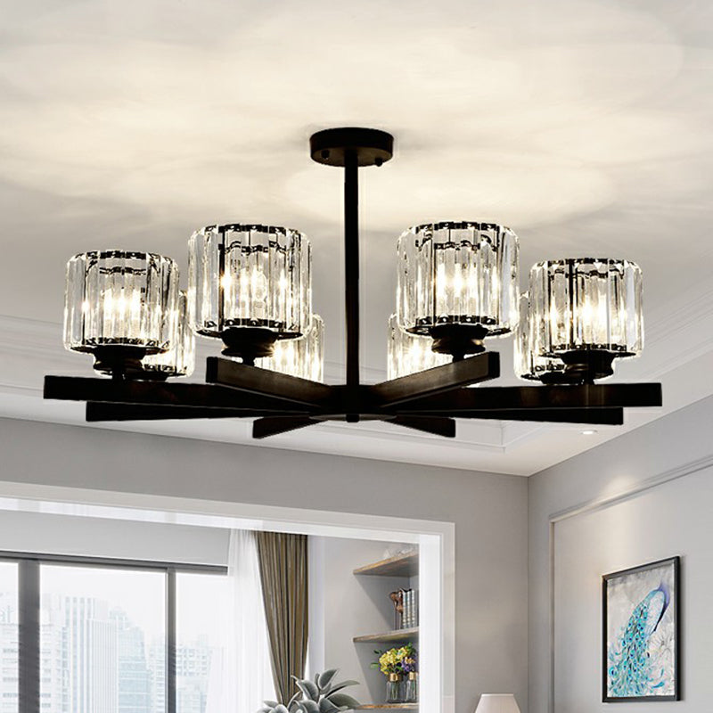 Cylindrical Crystal Ceiling Hang Lamp Minimalistic Chandelier Lighting for Living Room Clearhalo 'Ceiling Lights' 'Chandeliers' 'Modern Chandeliers' 'Modern' Lighting' 2389727