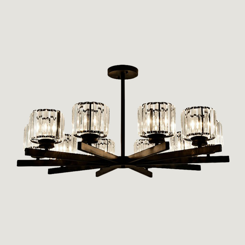 Cylindrical Crystal Ceiling Hang Lamp Minimalistic Chandelier Lighting for Living Room 10 Black Clearhalo 'Ceiling Lights' 'Chandeliers' 'Modern Chandeliers' 'Modern' Lighting' 2389728