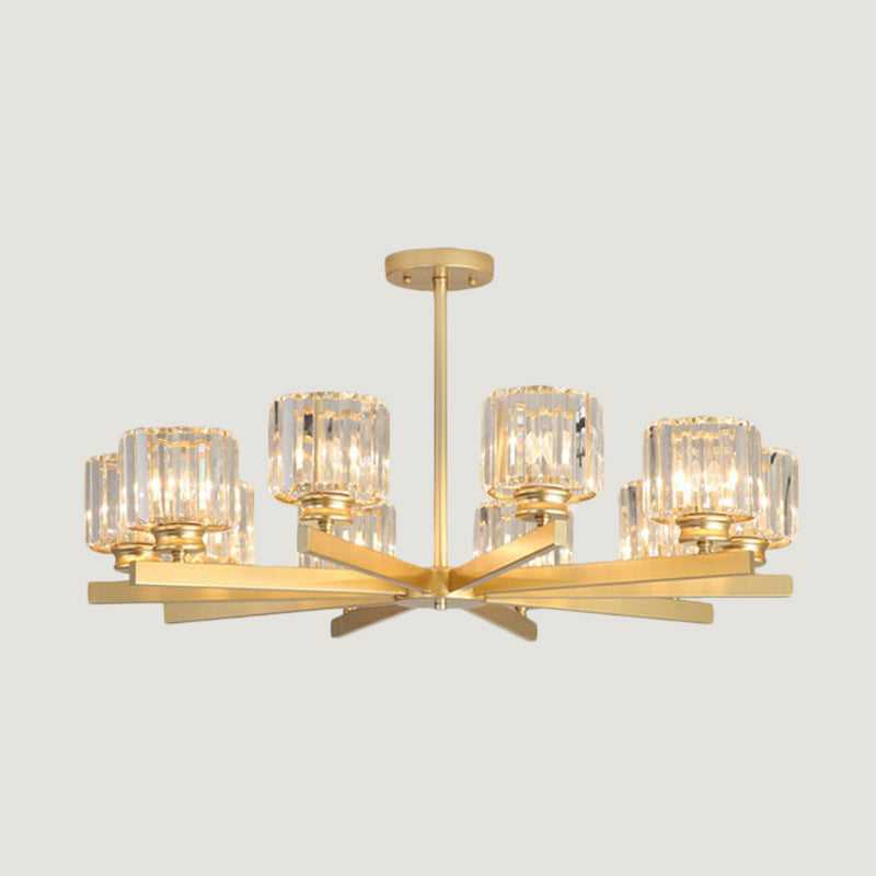 Cylindrical Crystal Ceiling Hang Lamp Minimalistic Chandelier Lighting for Living Room 10 Gold Clearhalo 'Ceiling Lights' 'Chandeliers' 'Modern Chandeliers' 'Modern' Lighting' 2389735