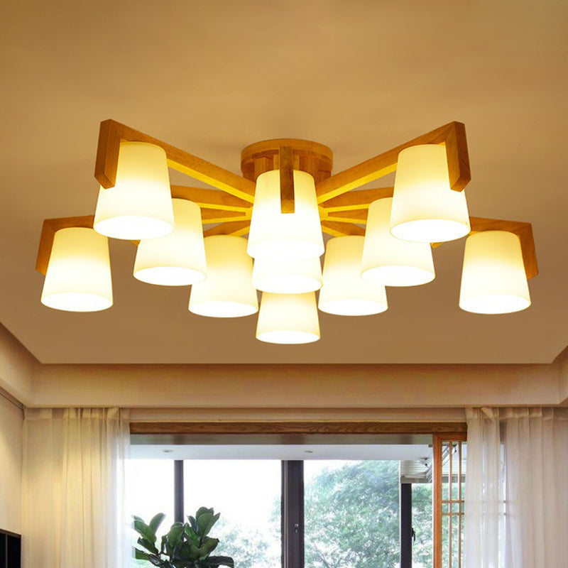 Conic Living Room Semi Flush Ceiling Light Frosted Glass Modern Flush Mount Light in Wood Clearhalo 'Ceiling Lights' 'Close To Ceiling Lights' 'Close to ceiling' 'Semi-flushmount' Lighting' 2389824