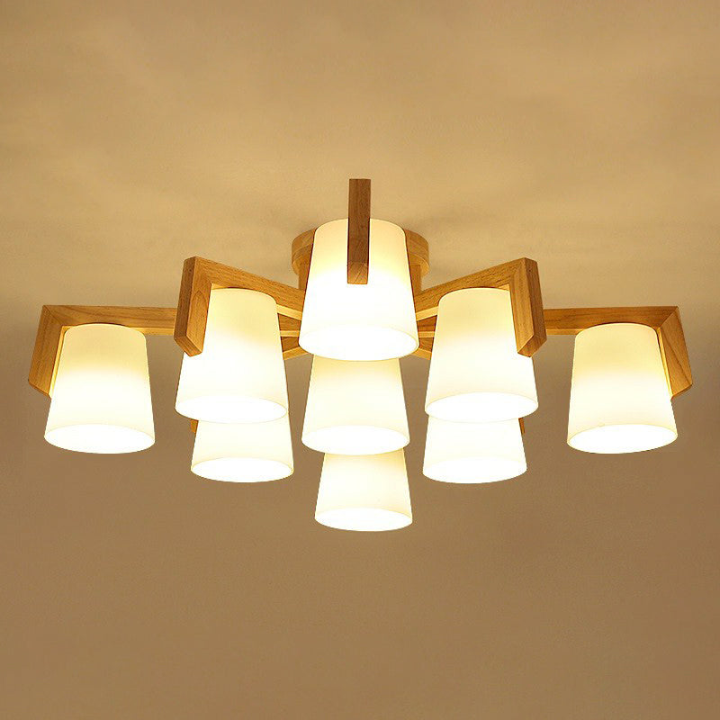 Conic Living Room Semi Flush Ceiling Light Frosted Glass Modern Flush Mount Light in Wood Clearhalo 'Ceiling Lights' 'Close To Ceiling Lights' 'Close to ceiling' 'Semi-flushmount' Lighting' 2389827