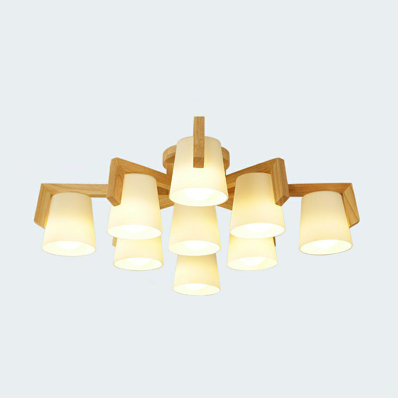 Conic Living Room Semi Flush Ceiling Light Frosted Glass Modern Flush Mount Light in Wood Clearhalo 'Ceiling Lights' 'Close To Ceiling Lights' 'Close to ceiling' 'Semi-flushmount' Lighting' 2389831