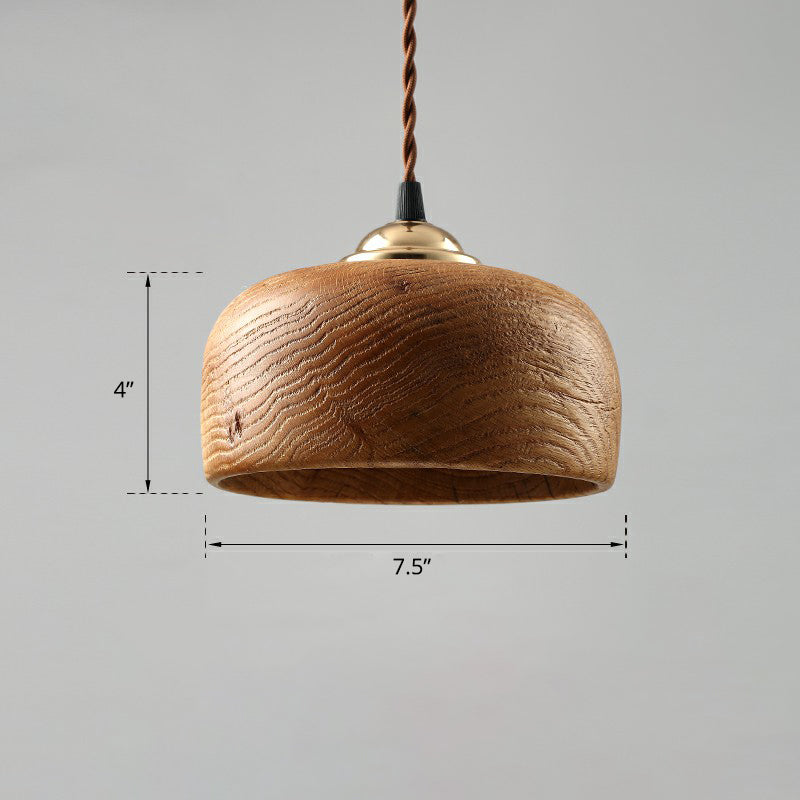 Single-Bulb Restaurant Suspension Light Nordic Pendant Lamp with Bowl Wooden Shade Wood Clearhalo 'Ceiling Lights' 'Modern Pendants' 'Modern' 'Pendant Lights' 'Pendants' Lighting' 2389874