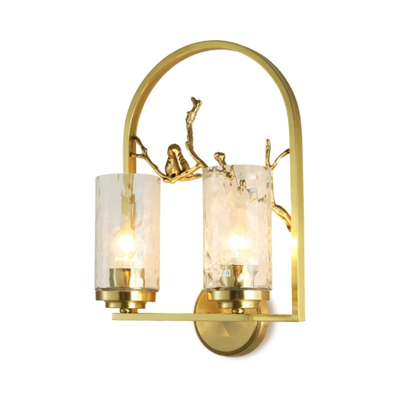 Cylindrical Sconce Light Traditionary Metal 1/2 Heads Gold Wall Lamp Fixture with Bird Deco Clearhalo 'Wall Lamps & Sconces' 'Wall Lights' Lighting' 238988