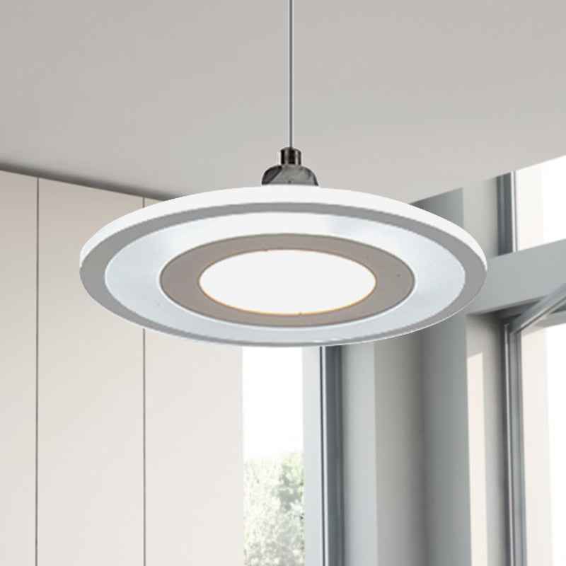 Contemporary LED Drop Pendant with Acrylic Shade White Circle Hanging Ceiling Lamp in Warm/White/Inner Warm Outer White Light White Clearhalo 'Ceiling Lights' 'Modern Pendants' 'Modern' 'Pendant Lights' 'Pendants' Lighting' 238990