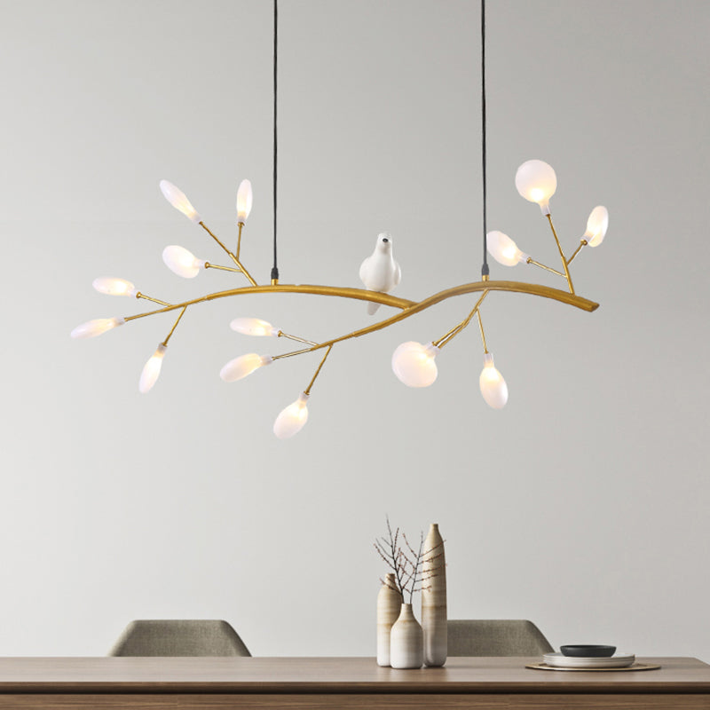 Tree Branch Island Light Postmodern Metal 15-Head Restaurant Hanging Lamp with Bird Decoration Clearhalo 'Ceiling Lights' 'Island Lights' Lighting' 2390009