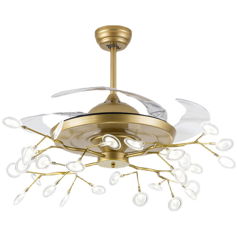 Remote Control Firefly Semi Flush Chandelier Postmodern Metal Dining Room Ceiling Fan Light, 42" W Clearhalo 'Ceiling Fans with Lights' 'Ceiling Fans' 'Modern Ceiling Fans' 'Modern' Lighting' 2390022