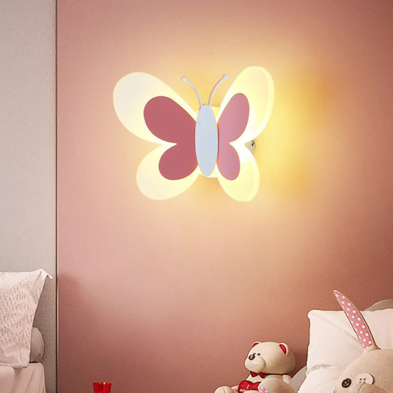 Decorative Butterfly Sconce Light Acrylic Childrens Bedroom LED Wall Mounted Lamp Pink Clearhalo 'Wall Lamps & Sconces' 'Wall Lights' Lighting' 2390024