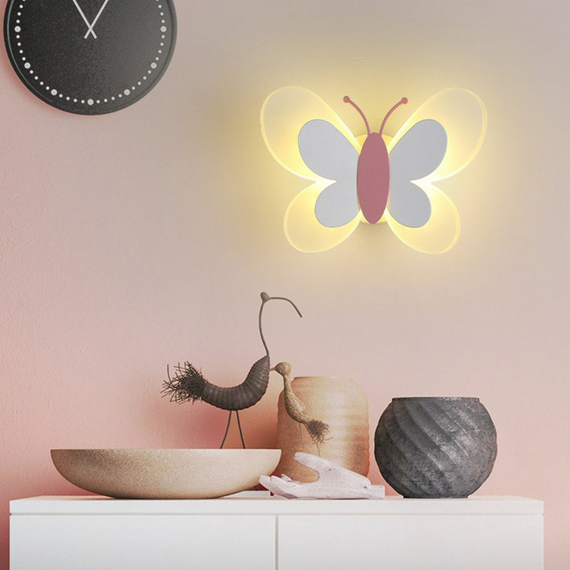 Decorative Butterfly Sconce Light Acrylic Childrens Bedroom LED Wall Mounted Lamp White Clearhalo 'Wall Lamps & Sconces' 'Wall Lights' Lighting' 2390027