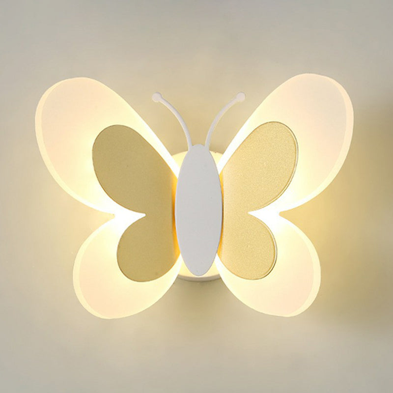 Decorative Butterfly Sconce Light Acrylic Childrens Bedroom LED Wall Mounted Lamp Gold Clearhalo 'Wall Lamps & Sconces' 'Wall Lights' Lighting' 2390029