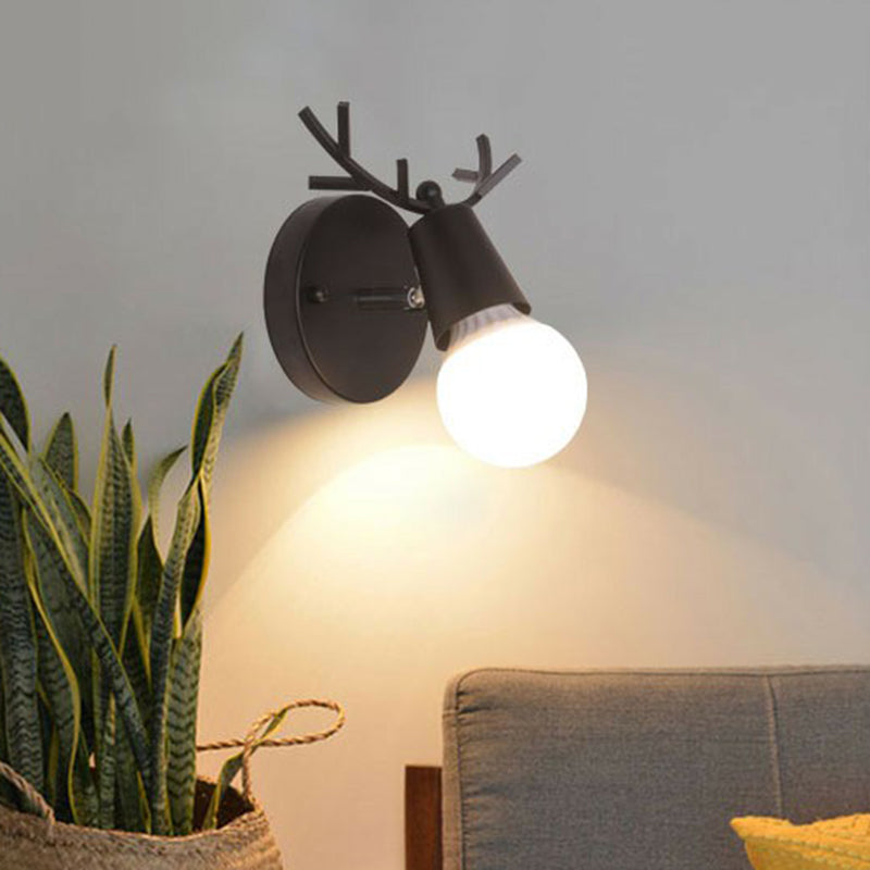 Antler Wall Mounted Reading Light Nordic Metal 1-Light Bedside Wall Lamp with Pivot Joint Black Clearhalo 'Wall Lamps & Sconces' 'Wall Lights' Lighting' 2390031