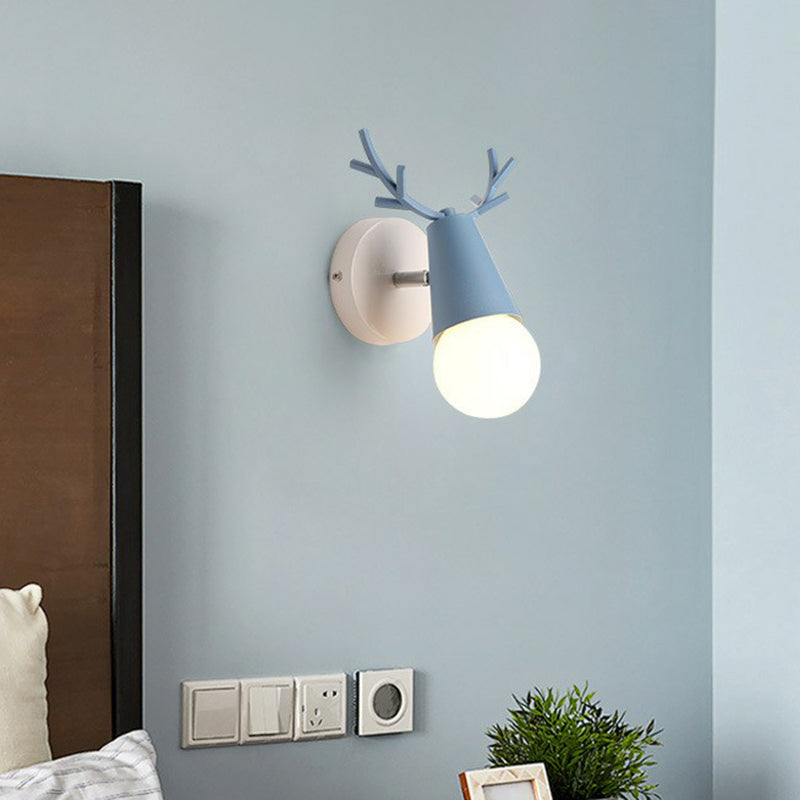 Antler Wall Mounted Reading Light Nordic Metal 1-Light Bedside Wall Lamp with Pivot Joint Blue Clearhalo 'Wall Lamps & Sconces' 'Wall Lights' Lighting' 2390034