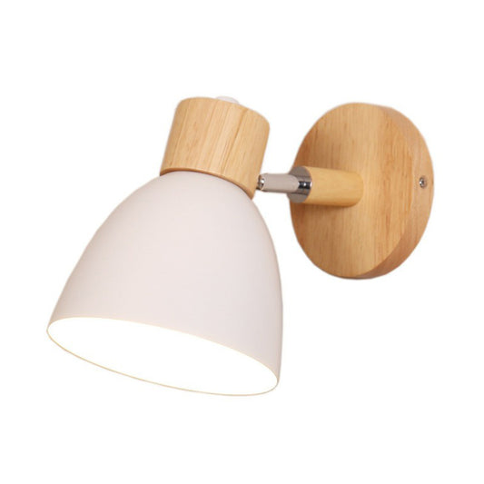 Macaron Swivelable Bell Shade Wall Lighting Metallic Single Bedroom Wall Mount Light with Wood Decor Clearhalo 'Wall Lamps & Sconces' 'Wall Lights' Lighting' 2390054