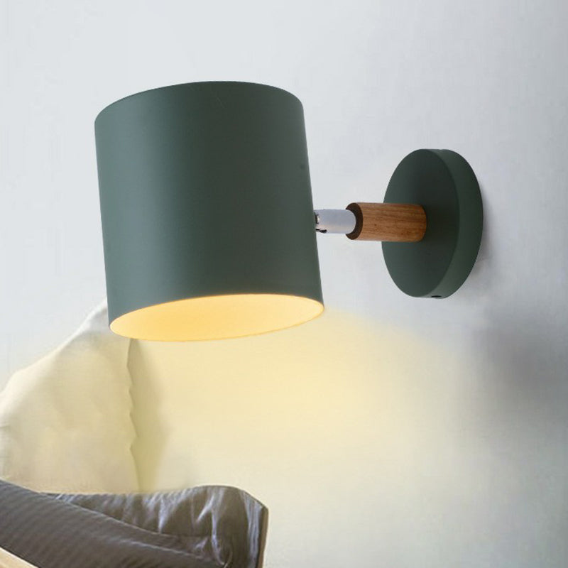 Iron Swivel Shade Reading Lamp Macaron 1 Head Wall Lighting Ideas for Childrens Bedroom Green Cylinder Clearhalo 'Wall Lamps & Sconces' 'Wall Lights' Lighting' 2390061