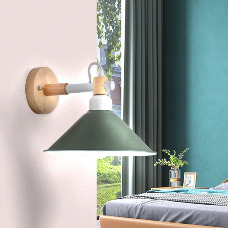 Iron Swivel Shade Reading Lamp Macaron 1 Head Wall Lighting Ideas for Childrens Bedroom Green Wide Flare Clearhalo 'Wall Lamps & Sconces' 'Wall Lights' Lighting' 2390064