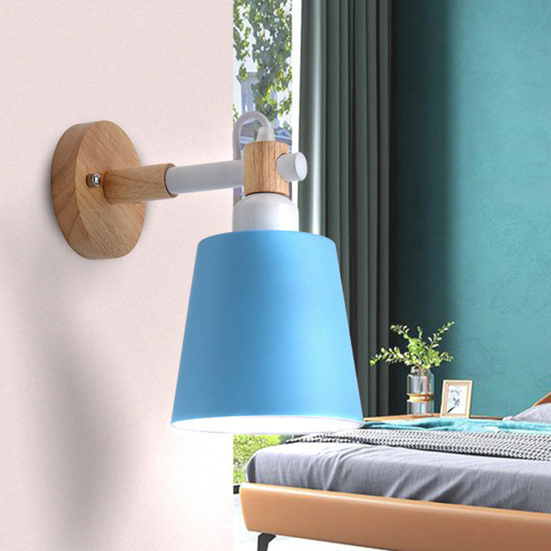 Iron Swivel Shade Reading Lamp Macaron 1 Head Wall Lighting Ideas for Childrens Bedroom Blue Long Cone Clearhalo 'Wall Lamps & Sconces' 'Wall Lights' Lighting' 2390065