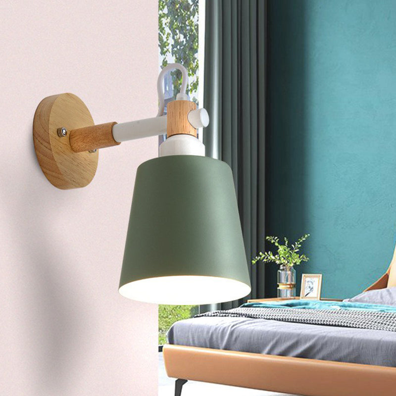 Iron Swivel Shade Reading Lamp Macaron 1 Head Wall Lighting Ideas for Childrens Bedroom Green Long Cone Clearhalo 'Wall Lamps & Sconces' 'Wall Lights' Lighting' 2390067