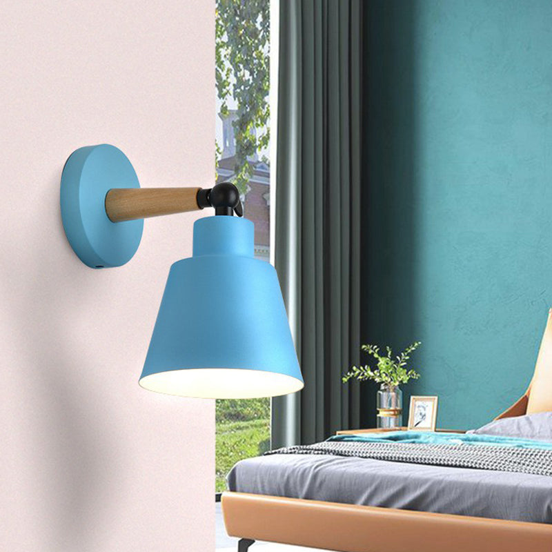 Iron Swivel Shade Reading Lamp Macaron 1 Head Wall Lighting Ideas for Childrens Bedroom Blue Cone Clearhalo 'Wall Lamps & Sconces' 'Wall Lights' Lighting' 2390068