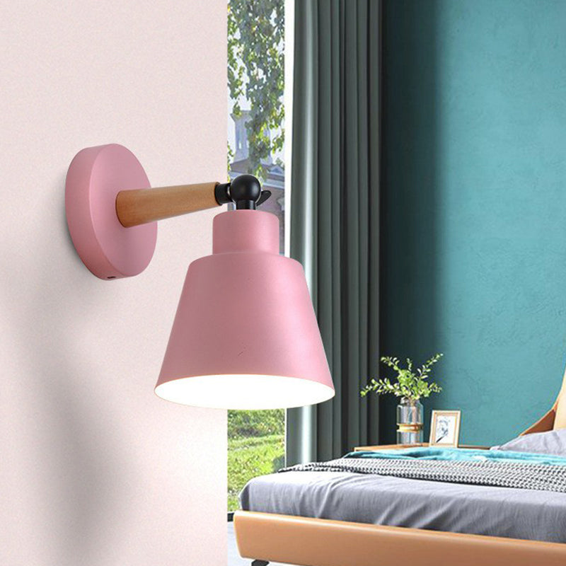 Iron Swivel Shade Reading Lamp Macaron 1 Head Wall Lighting Ideas for Childrens Bedroom Pink Cone Clearhalo 'Wall Lamps & Sconces' 'Wall Lights' Lighting' 2390069