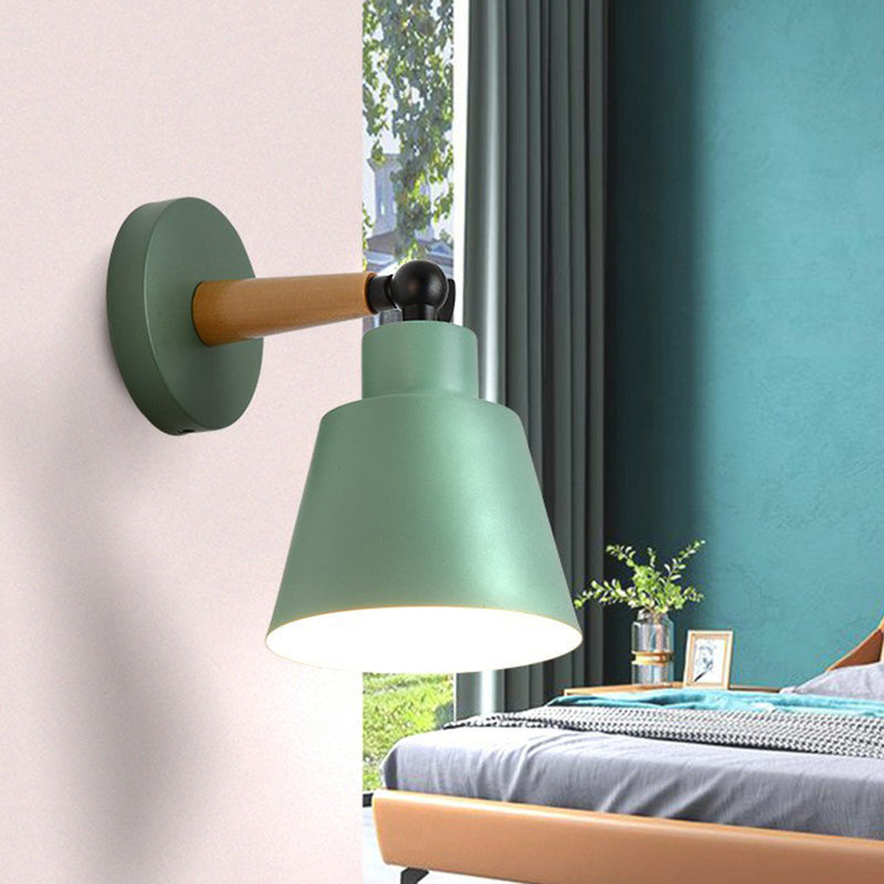 Iron Swivel Shade Reading Lamp Macaron 1 Head Wall Lighting Ideas for Childrens Bedroom Green Cone Clearhalo 'Wall Lamps & Sconces' 'Wall Lights' Lighting' 2390070