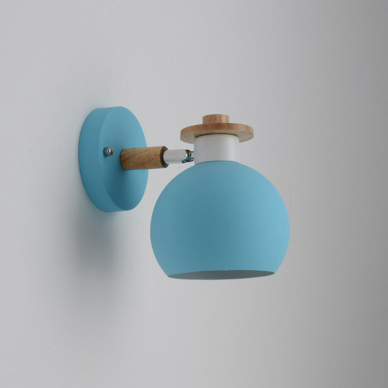 Iron Swivel Shade Reading Lamp Macaron 1 Head Wall Lighting Ideas for Childrens Bedroom Blue Globe Clearhalo 'Wall Lamps & Sconces' 'Wall Lights' Lighting' 2390071