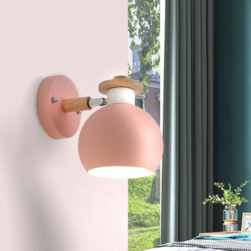 Iron Swivel Shade Reading Lamp Macaron 1 Head Wall Lighting Ideas for Childrens Bedroom Pink Globe Clearhalo 'Wall Lamps & Sconces' 'Wall Lights' Lighting' 2390072