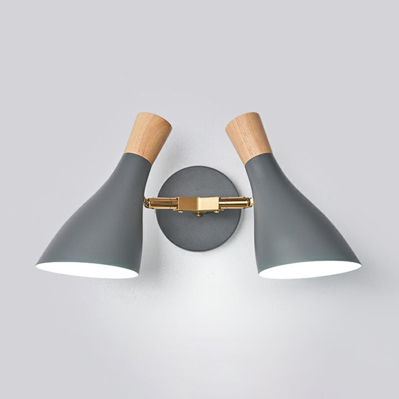 Nordic 2-Head Reading Light Geometric Wall Mounted Lamp with Metal Shade for Bedroom Grey Long Cone Clearhalo 'Wall Lamps & Sconces' 'Wall Lights' Lighting' 2390084