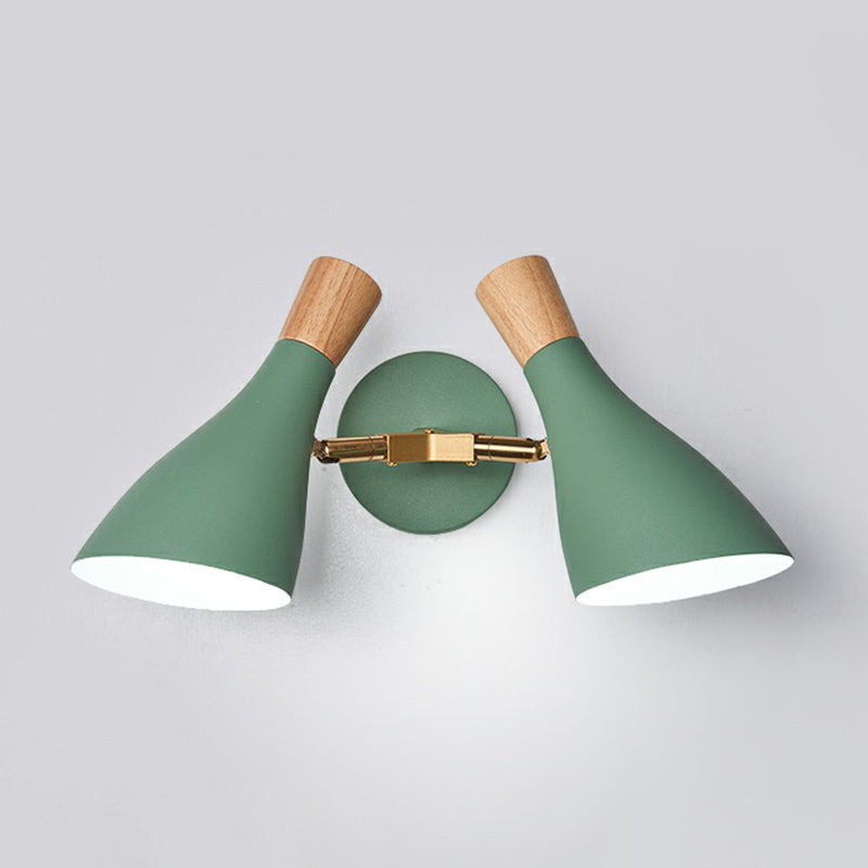 Nordic 2-Head Reading Light Geometric Wall Mounted Lamp with Metal Shade for Bedroom Green Long Cone Clearhalo 'Wall Lamps & Sconces' 'Wall Lights' Lighting' 2390085