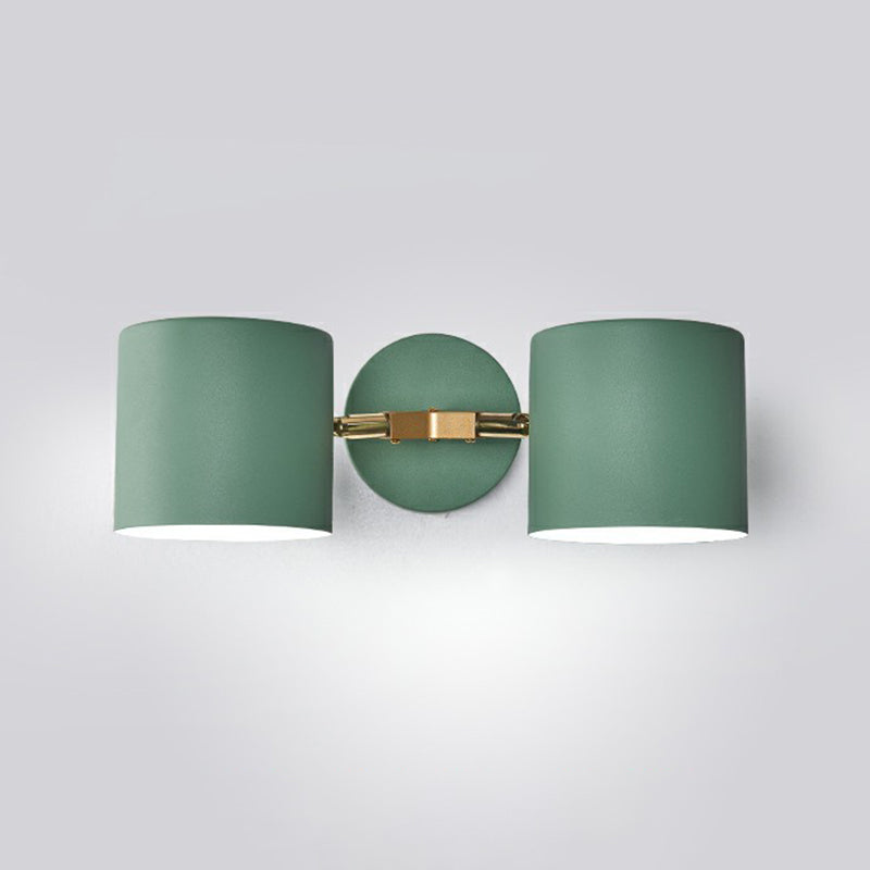 Nordic 2-Head Reading Light Geometric Wall Mounted Lamp with Metal Shade for Bedroom Green Cylinder Clearhalo 'Wall Lamps & Sconces' 'Wall Lights' Lighting' 2390088