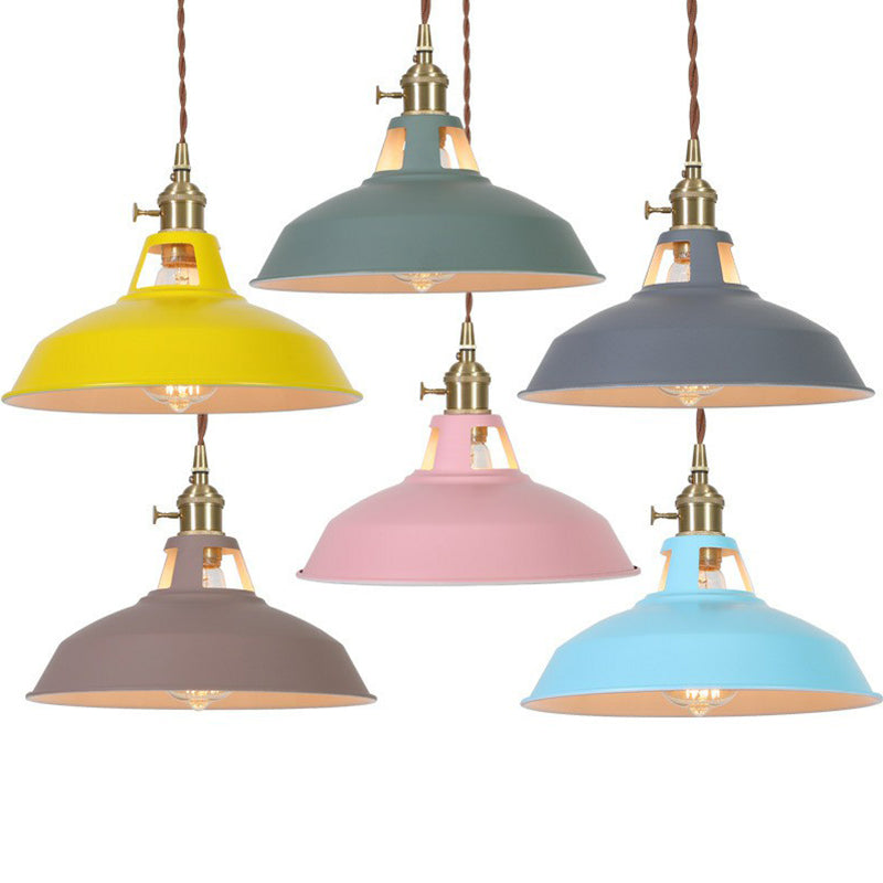 Barn Shaped Suspension Light Macaron Metal 1-Light Restaurant Drop Pendant with Vent Design Clearhalo 'Ceiling Lights' 'Pendant Lights' 'Pendants' Lighting' 2390132