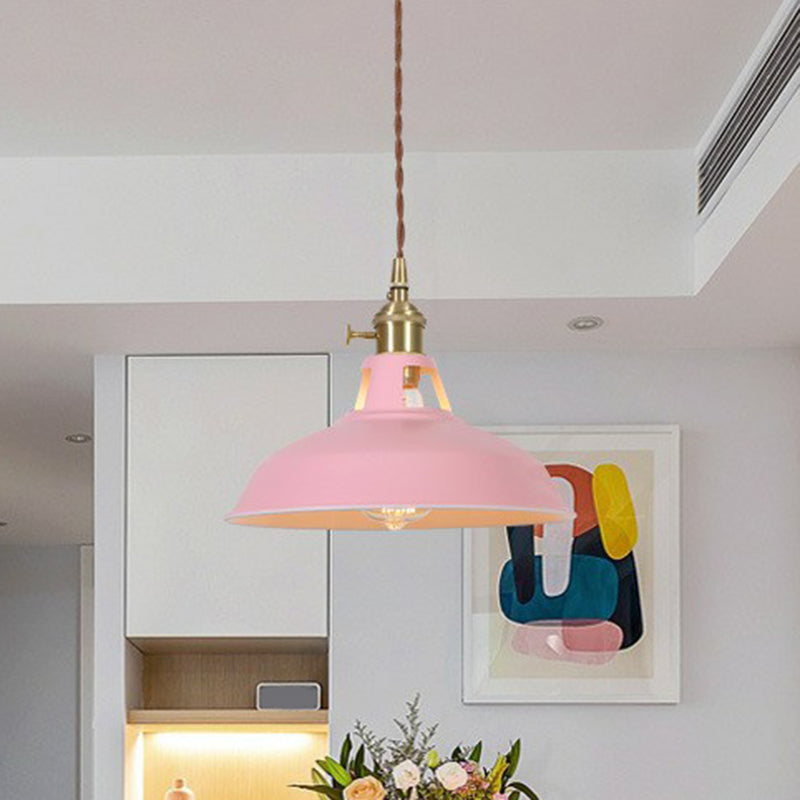 Barn Shaped Suspension Light Macaron Metal 1-Light Restaurant Drop Pendant with Vent Design Clearhalo 'Ceiling Lights' 'Pendant Lights' 'Pendants' Lighting' 2390133