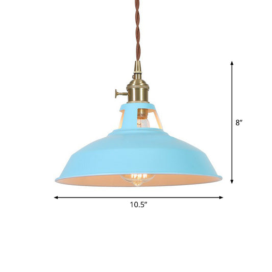 Barn Shaped Suspension Light Macaron Metal 1-Light Restaurant Drop Pendant with Vent Design Blue Clearhalo 'Ceiling Lights' 'Pendant Lights' 'Pendants' Lighting' 2390141