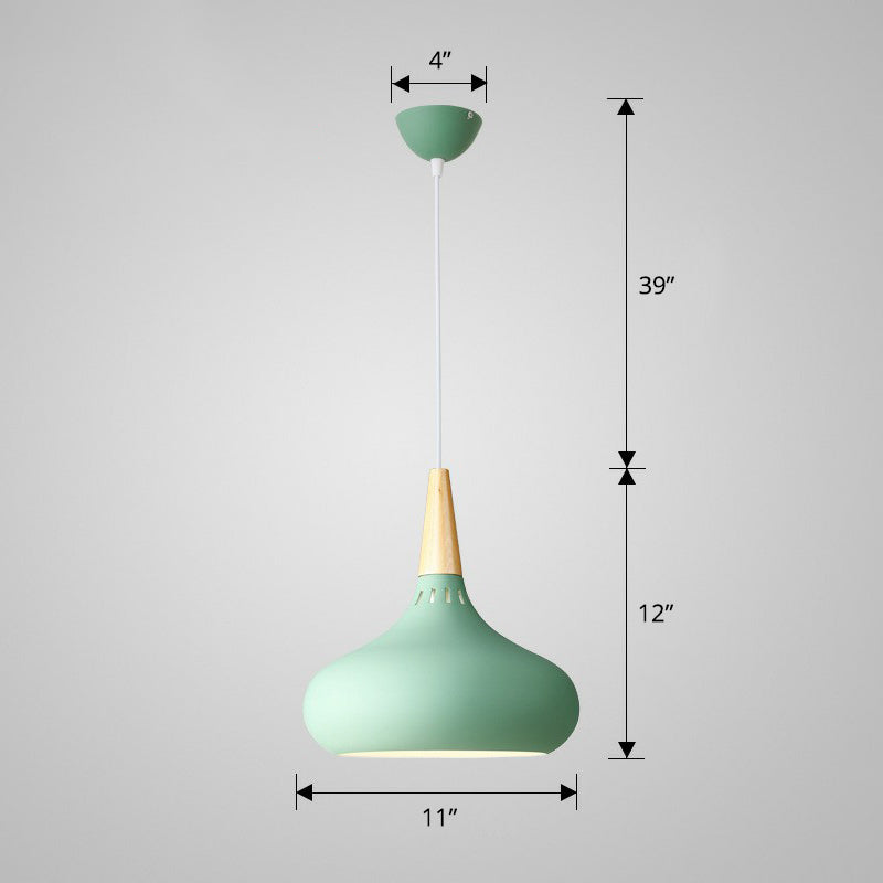 Aluminum Onion Shaped Pendant Light Macaron Single-Bulb Hanging Light Fixture over Dining Table Green 11" Clearhalo 'Ceiling Lights' 'Pendant Lights' 'Pendants' Lighting' 2390144