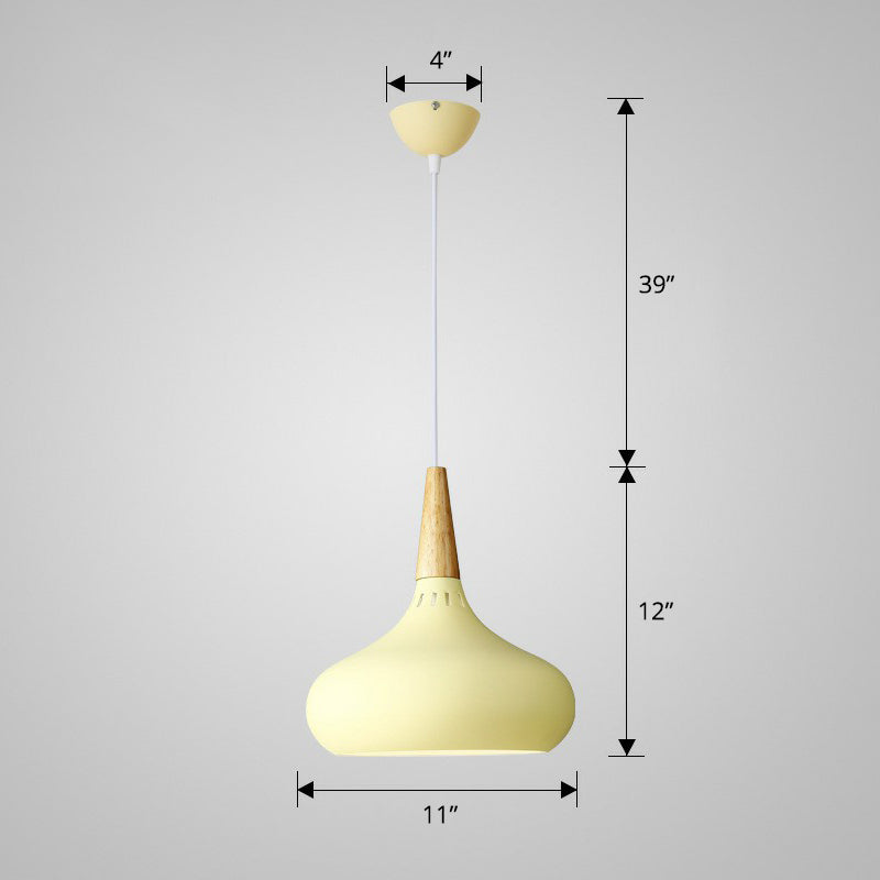 Aluminum Onion Shaped Pendant Light Macaron Single-Bulb Hanging Light Fixture over Dining Table Yellow 11" Clearhalo 'Ceiling Lights' 'Pendant Lights' 'Pendants' Lighting' 2390148