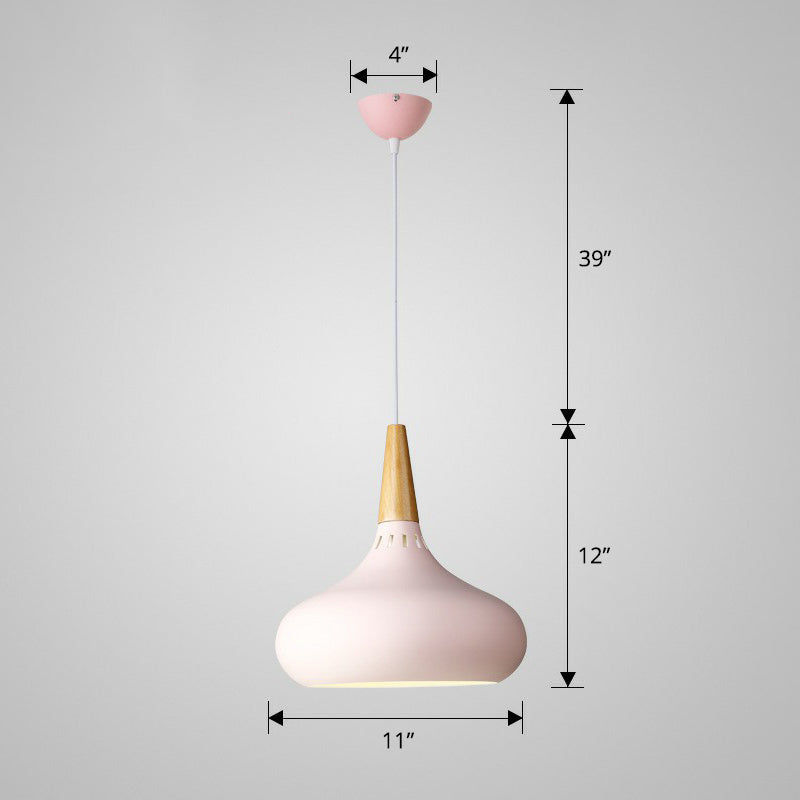 Aluminum Onion Shaped Pendant Light Macaron Single-Bulb Hanging Light Fixture over Dining Table Pink 11" Clearhalo 'Ceiling Lights' 'Pendant Lights' 'Pendants' Lighting' 2390154