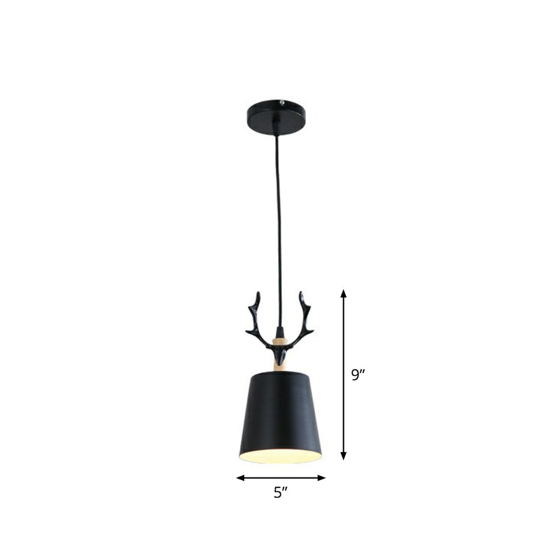 Macaron Taper Hanging Ceiling Light Metal Single Dining Room Drop Pendant with Antler Decor Black Clearhalo 'Ceiling Lights' 'Pendant Lights' 'Pendants' Lighting' 2390179