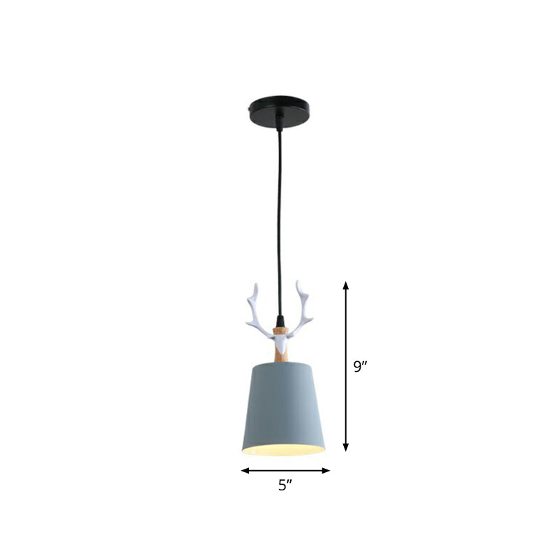 Macaron Taper Hanging Ceiling Light Metal Single Dining Room Drop Pendant with Antler Decor Blue Clearhalo 'Ceiling Lights' 'Pendant Lights' 'Pendants' Lighting' 2390180